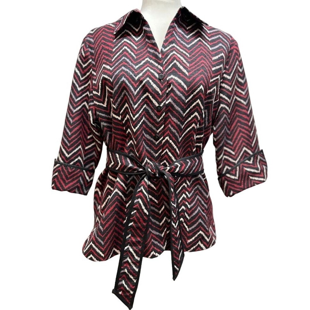 SILK LAND SZ LARGE 3/4 SLEEVE BELTED LINED JACKET TOP